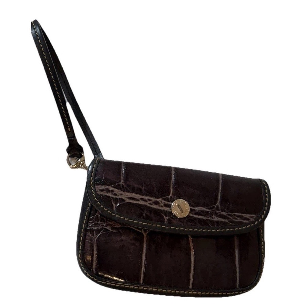 Dooney and Bourke Croc Plum Purple Leather Wristlet Wallet Purse
